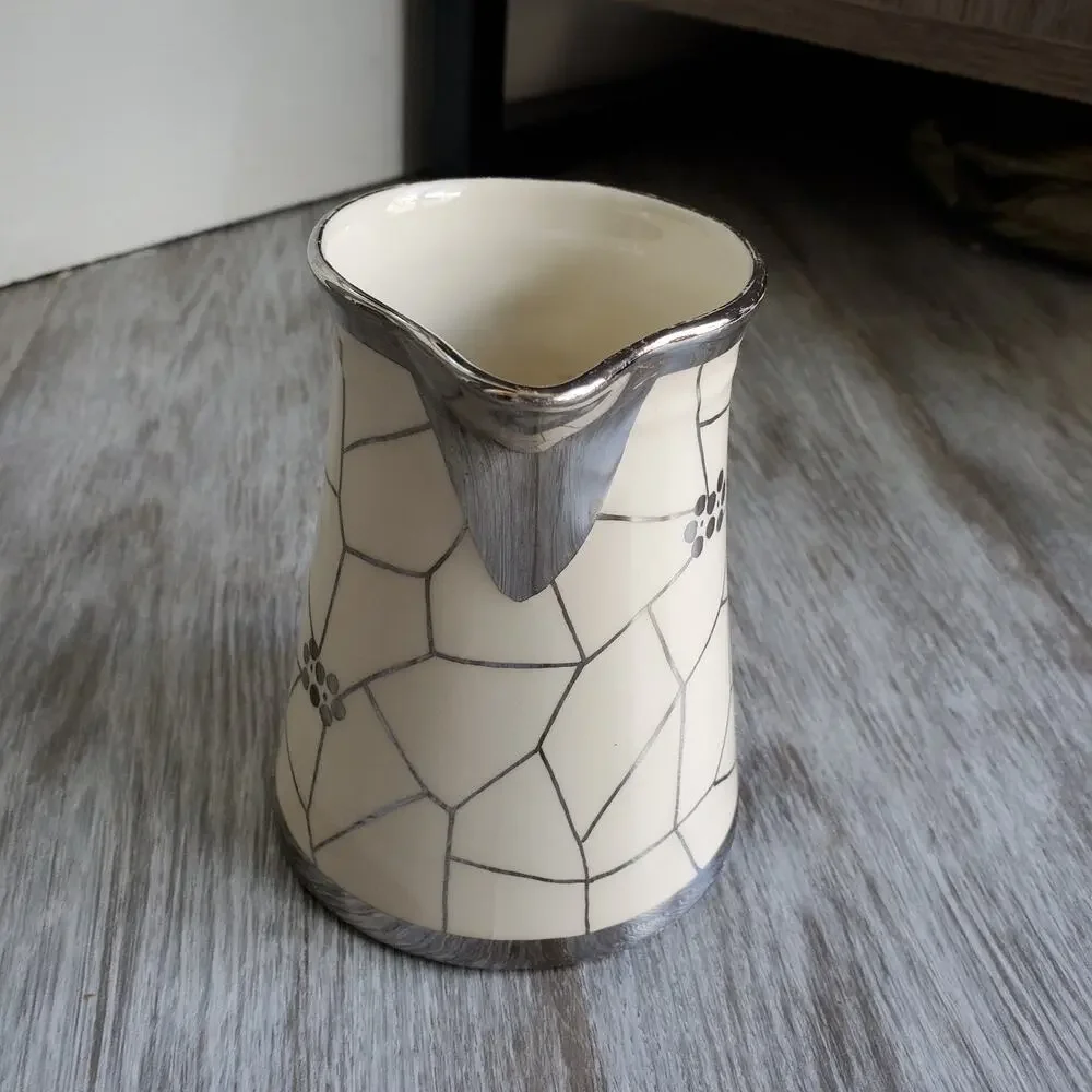 Cream and Silver Ceramic Pitcher